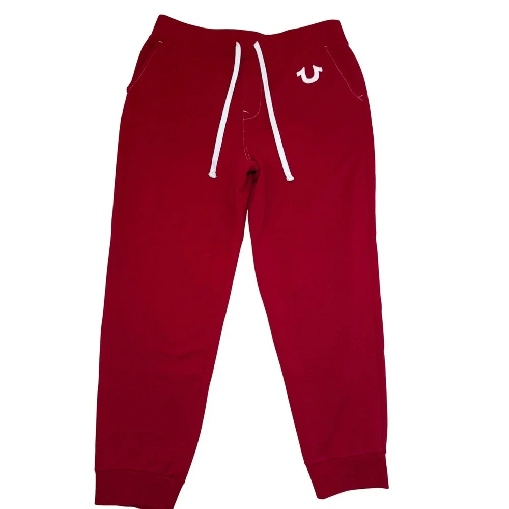True Religion Mens Red Horseshoe Logo Jogger Sweatpants XL‎ Drawstring Fleece